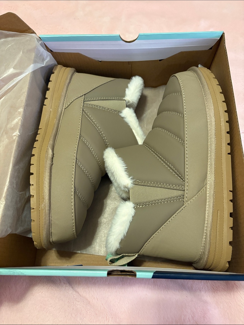 Magellan-Women's Taupe Winter Ankle Boots with Faux Fur Trim